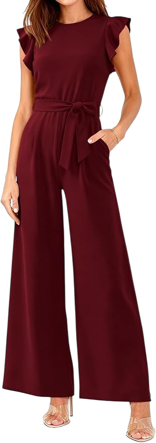 BTFBM belted wide leg jumpsuit women