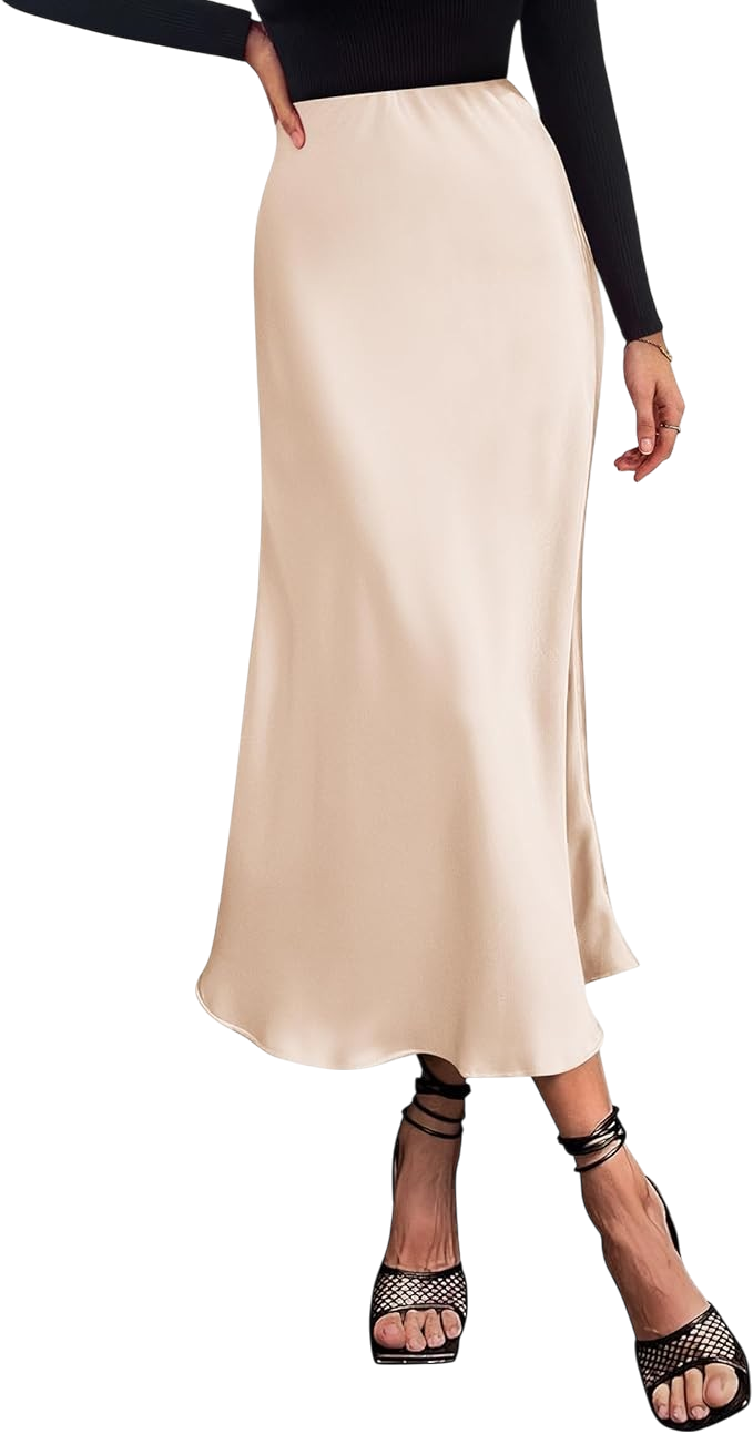 BTFBM satin high waist midi skirt