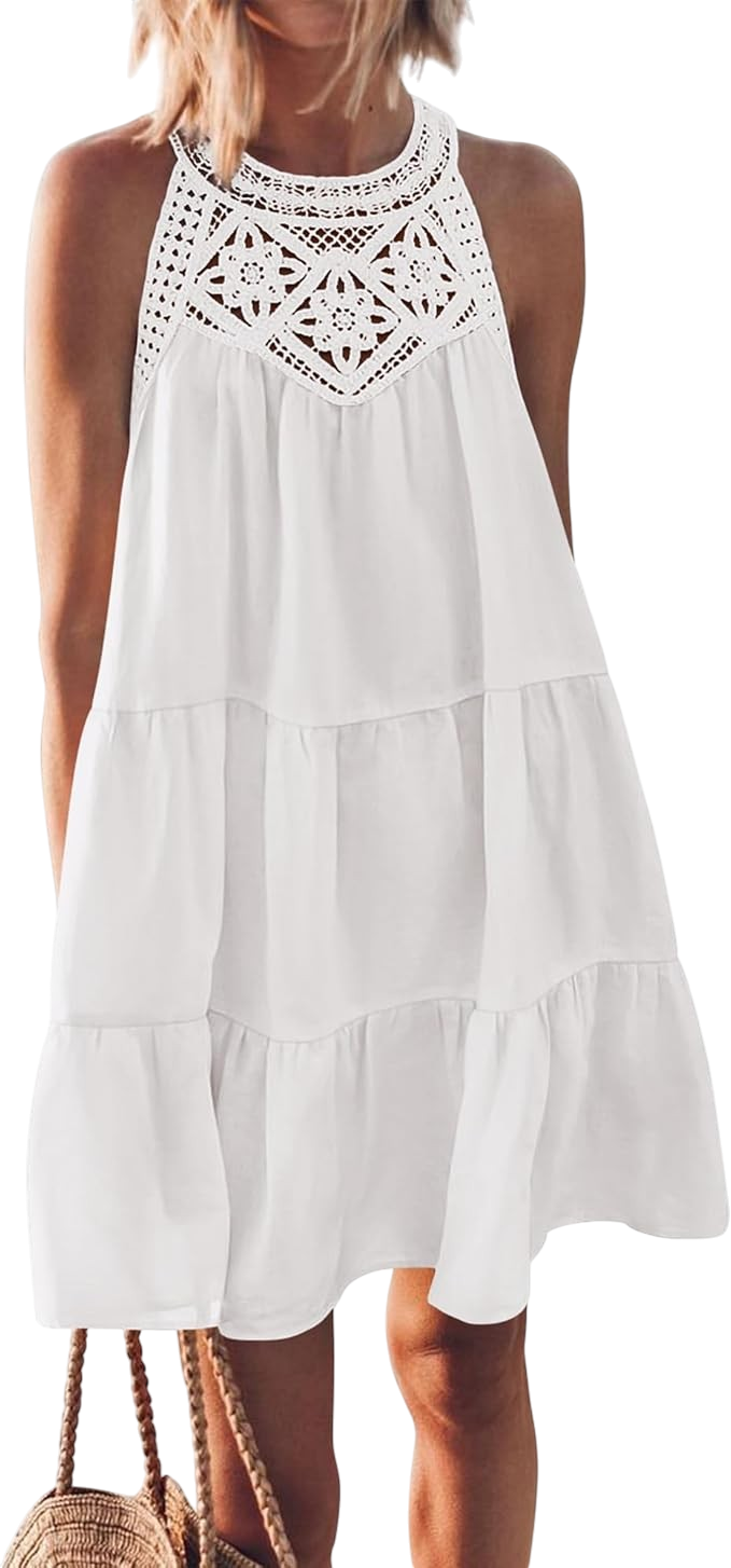 BTFBM halter boho mini dress summer